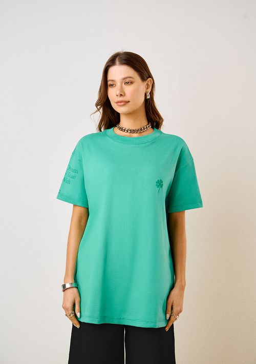 Camiseta Zinco Oversized Decote Careca Manga Curta Alongada Verde