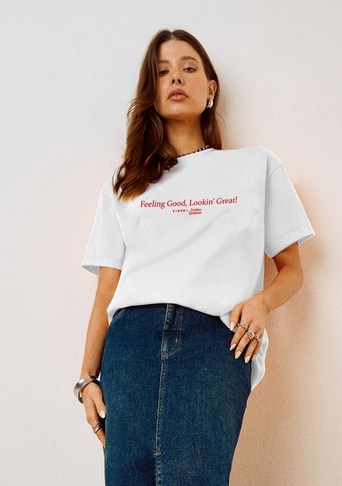 Camiseta Zinco Oversized Decote Careca Manga Curta Alongada Off White