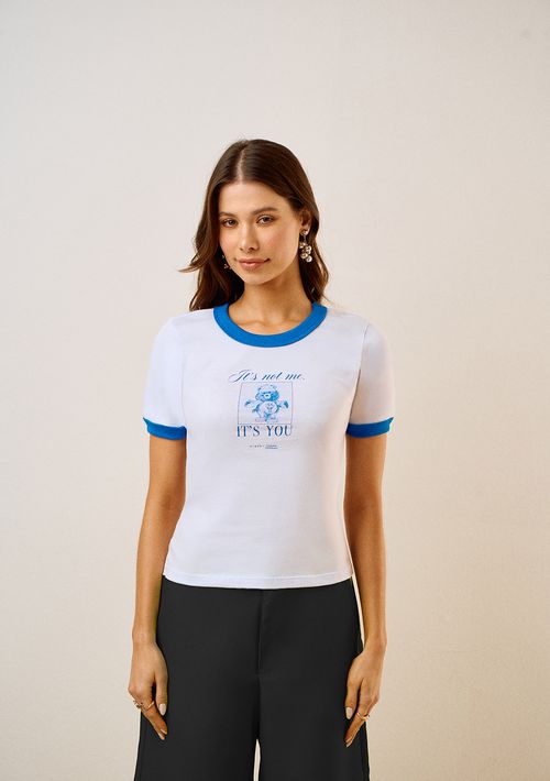 Camiseta Zinco Ajustada Decote Careca Manga Curta Padrão Azul