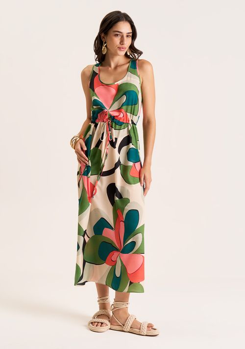 Vestido Zinco Midi Decote Redondo Com Canaleta Verde