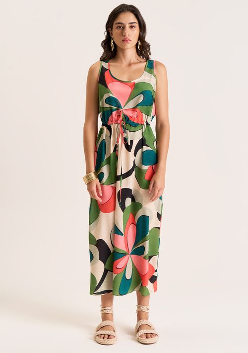 Vestido Zinco Midi Decote Redondo Com Canaleta Verde