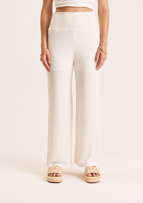 Calça Zinco Reta Cós Alto Com Lastex Off White