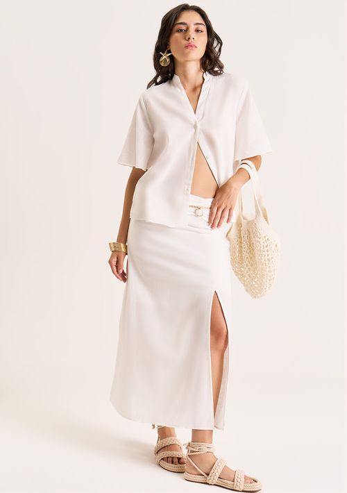 Saia Zinco Midi Reta Com Fenda Off White
