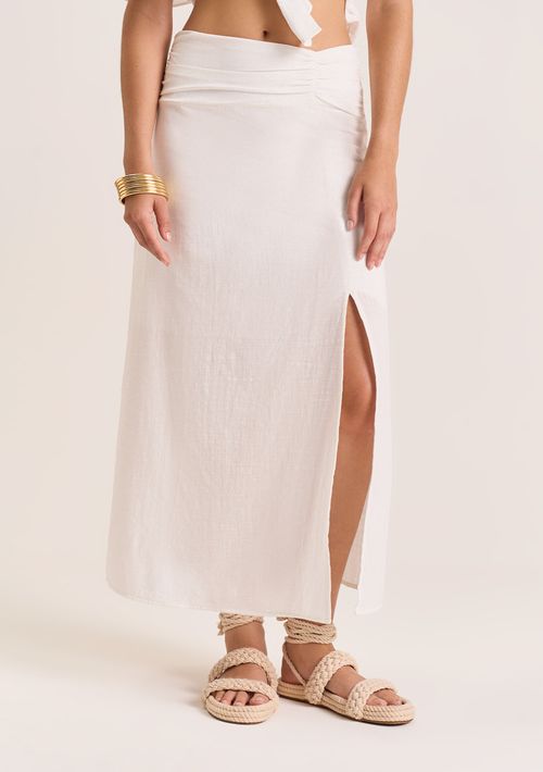 Saia Zinco Midi Reta Com Fenda Off White