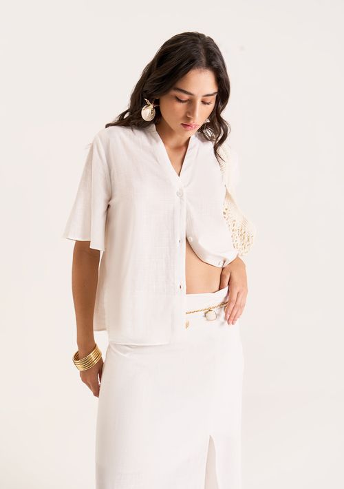 Bata Zinco Decote V Com Botão Off White