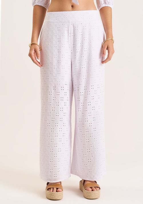Calça Zinco Pantalona Reta Cós Alto Bolso Faca Branco