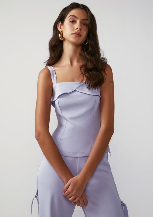 Regata Zinco Solta Decote Quadrado Padrão Lilas