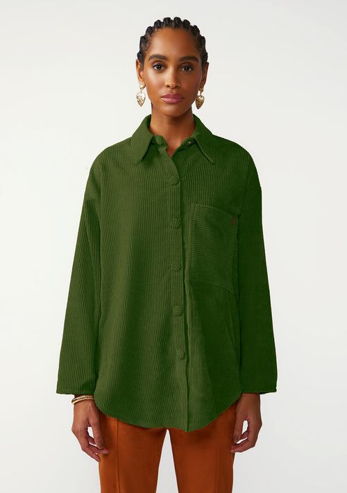 Camisa Zinco Solta Gola Clássica Manga Longa Padrão Verde