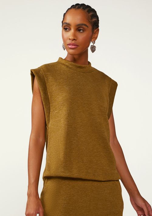 Blusa Zinco Solta Gola Alta Sem Alça Padrão Verde