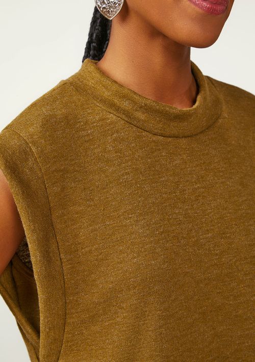 Blusa Zinco Solta Gola Alta Sem Alça Padrão Verde