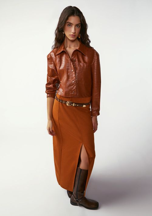 Saia Zinco Reta Alta Longa Marrom