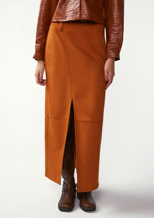 Saia Zinco Reta Alta Longa Marrom