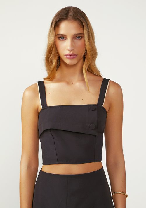 Top Zinco Decote Quadrado Alça Larga Preto