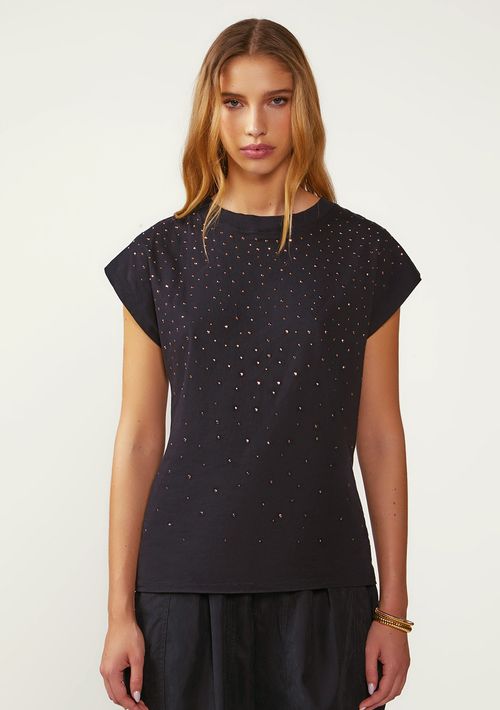 Camiseta Zinco Solta Decote Careca Manga Curta Padrão Preto