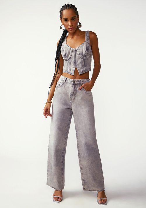 Calça Zinco Wide Alta Cinza