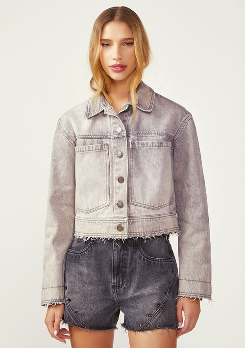 Jaqueta Zinco Oversized Manga Longa Padrão Cinza