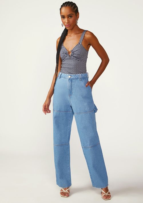 Calça Zinco Reta Alta Azul