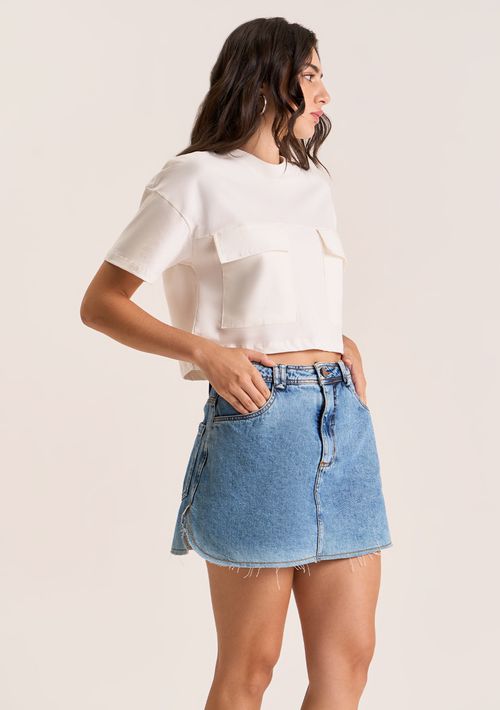 Saia Zinco Reta Alta Curta Azul