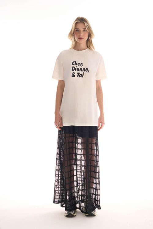 Camiseta Zinco Oversized Decote Careca Manga Curta Alongada Off White