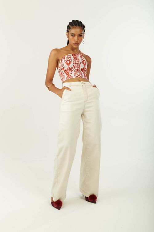 Calça Zinco Pantalona Alta Off White