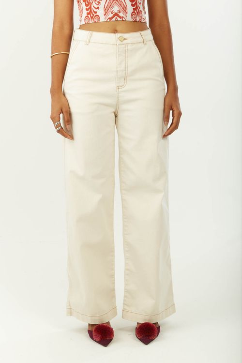 Calça Zinco Pantalona Alta Off White