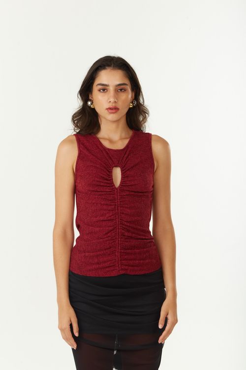 Blusa Zinco Ajustada Decote Careca Sem Alça Padrão Bordo