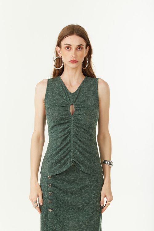 Blusa Zinco Ajustada Decote Careca Sem Alça Padrão Verde