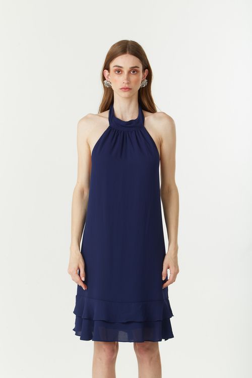 Vestido Zinco Solto Cava Francesa Sem Manga Curto Azul
