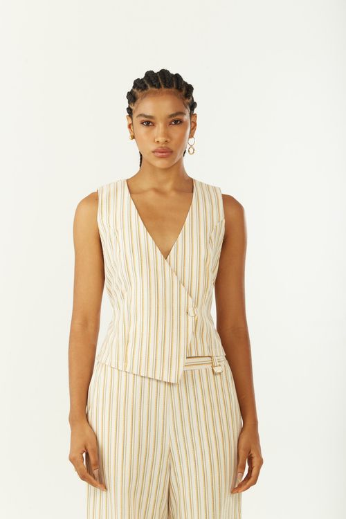 Blusa Zinco Solta Decote V Sem Alça Padrão Bege