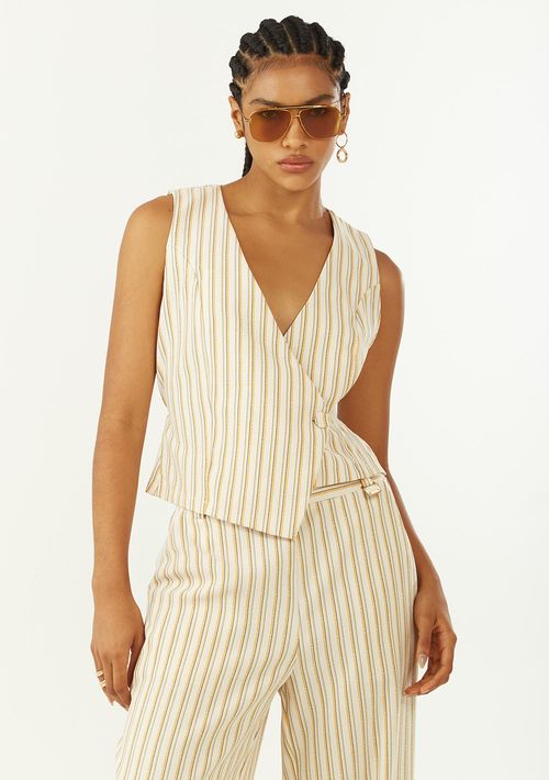 Blusa Zinco Solta Decote V Sem Alça Padrão Bege