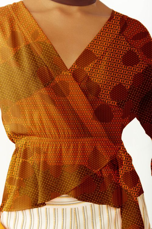 Blusa Zinco Ajustada Decote V Manga Longa Padrão Bordo