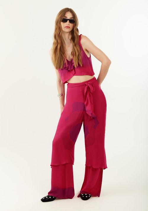 Calça Zinco Pantalona Alta Rosa