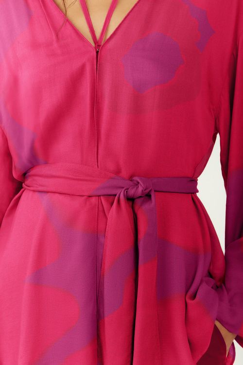 Blusa Zinco Solta Decote V Manga Longa Alongada Rosa