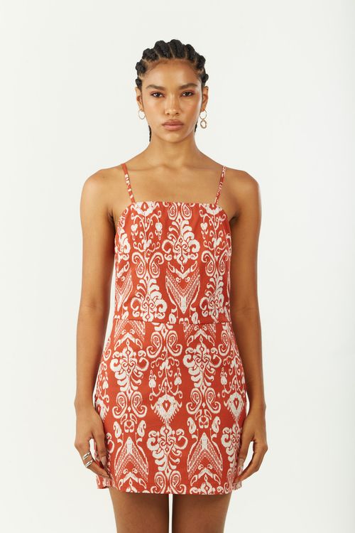 Vestido Zinco Ajustado Decote Reto Com Alça Curto Vermelho