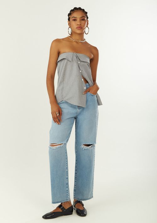Calça Zinco Reta Alta Azul