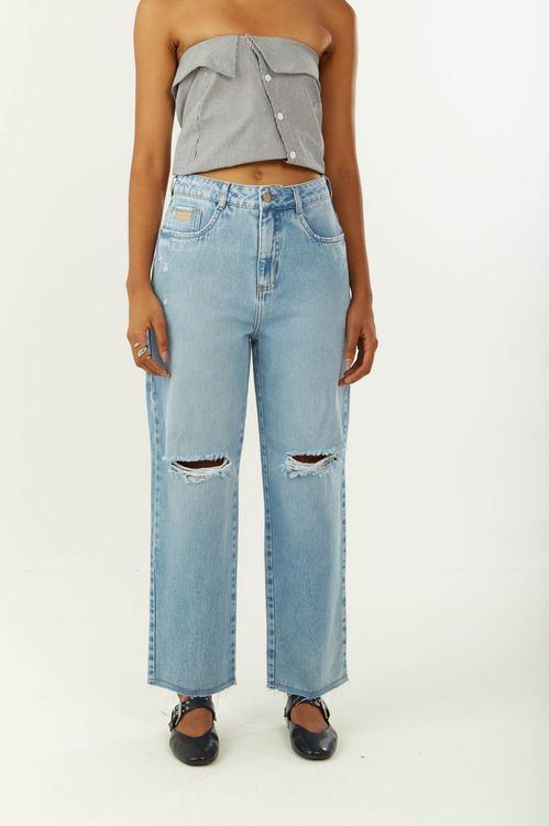 Calça Zinco Reta Alta Azul