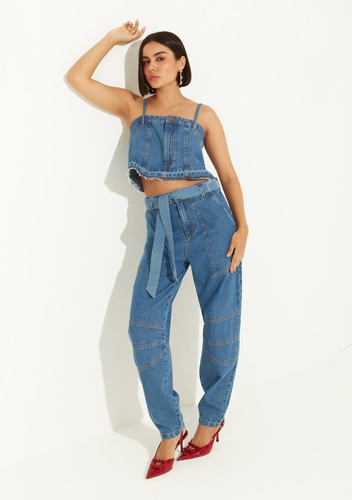 Calça Zinco Cenoura Alta Azul