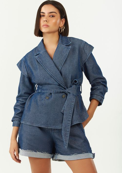 Casaco Zinco Oversized Manga Longa Alongado Azul