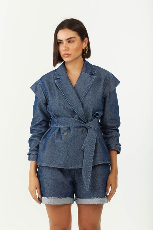 Casaco Zinco Oversized Manga Longa Alongado Azul