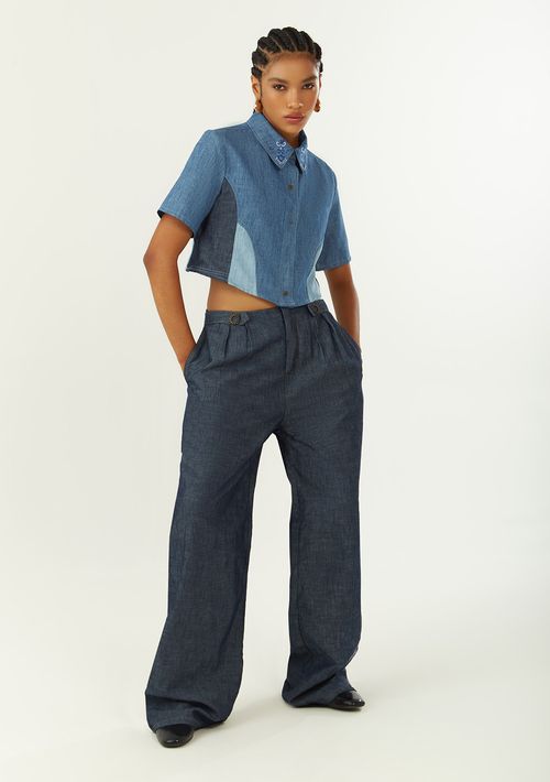 Calça Zinco Pantalona Alta Azul