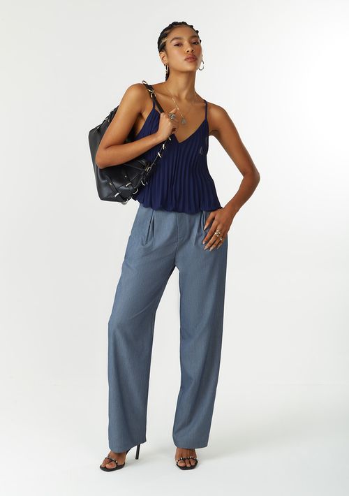 Calça Zinco Reta Alta Azul