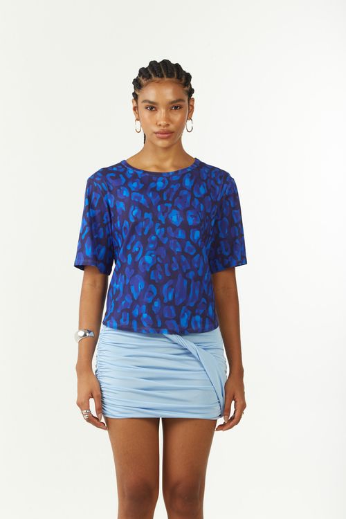 Camiseta Zinco Solta Decote Careca Manga Curta Padrão Azul