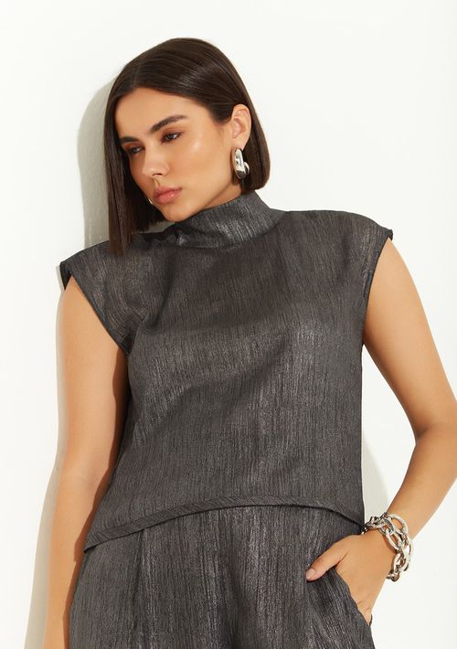 Regata Zinco Ajustada Gola Alta Padrão Preto