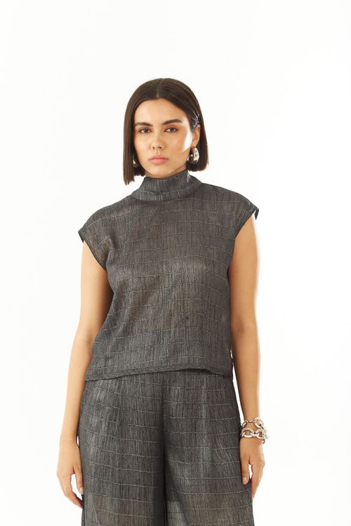 Regata Zinco Ajustada Gola Alta Padrão Preto