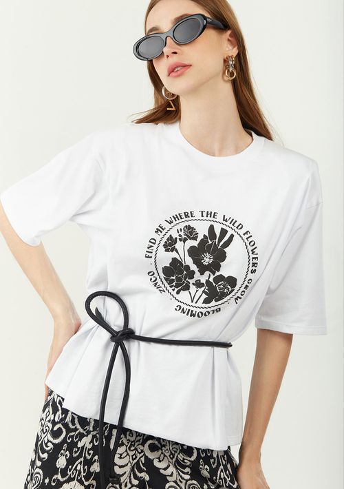Camiseta Zinco Solta Decote Careca Manga Curta Padrão Branco