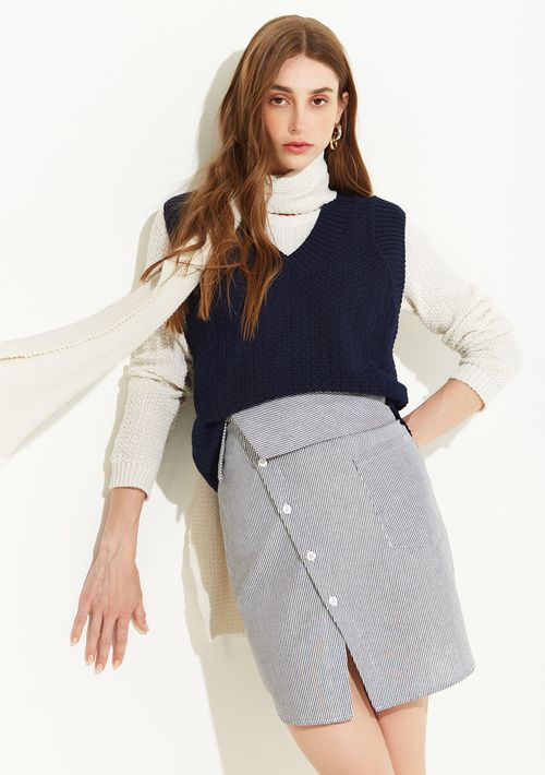 Saia Zinco Reta Alta Curta Azul