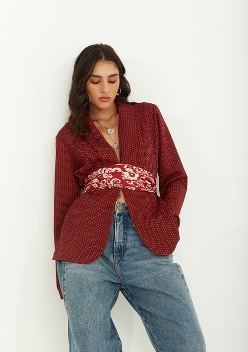 Blazer Zinco Oversized Manga Longa Alongado Bordo