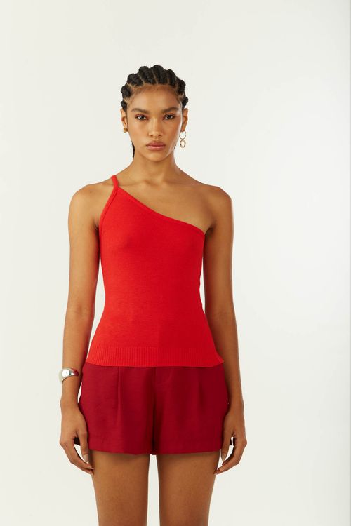 Regata Zinco Ajustada Um Ombro Só Padrão Vermelho