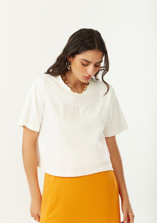 Camiseta Zinco Solta Decote Careca Manga Curta Cropped Off White