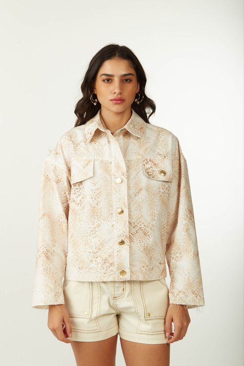 Jaqueta Zinco Solta Manga Longa Padrão Off White